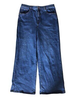 PINK Victoria's Secret Jeans Women's 16 Blue Wide Leg High Rise Waisted Denim